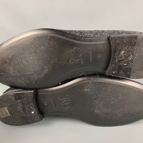 JOHN GALLIANO Size 13 Black Silver Glitter Suede Slip On Loafers