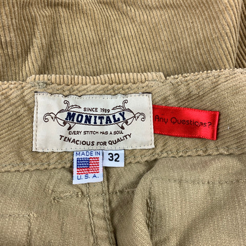 MONITALY Size 32 Tan Textured Corduroy Zip Fly Shorts