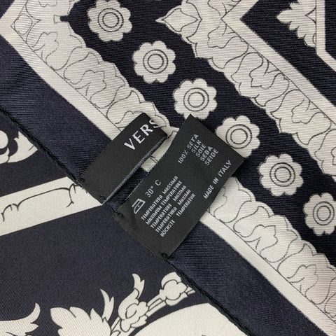 VERSACE Black & White Baroque Twill Silk Large Scarf