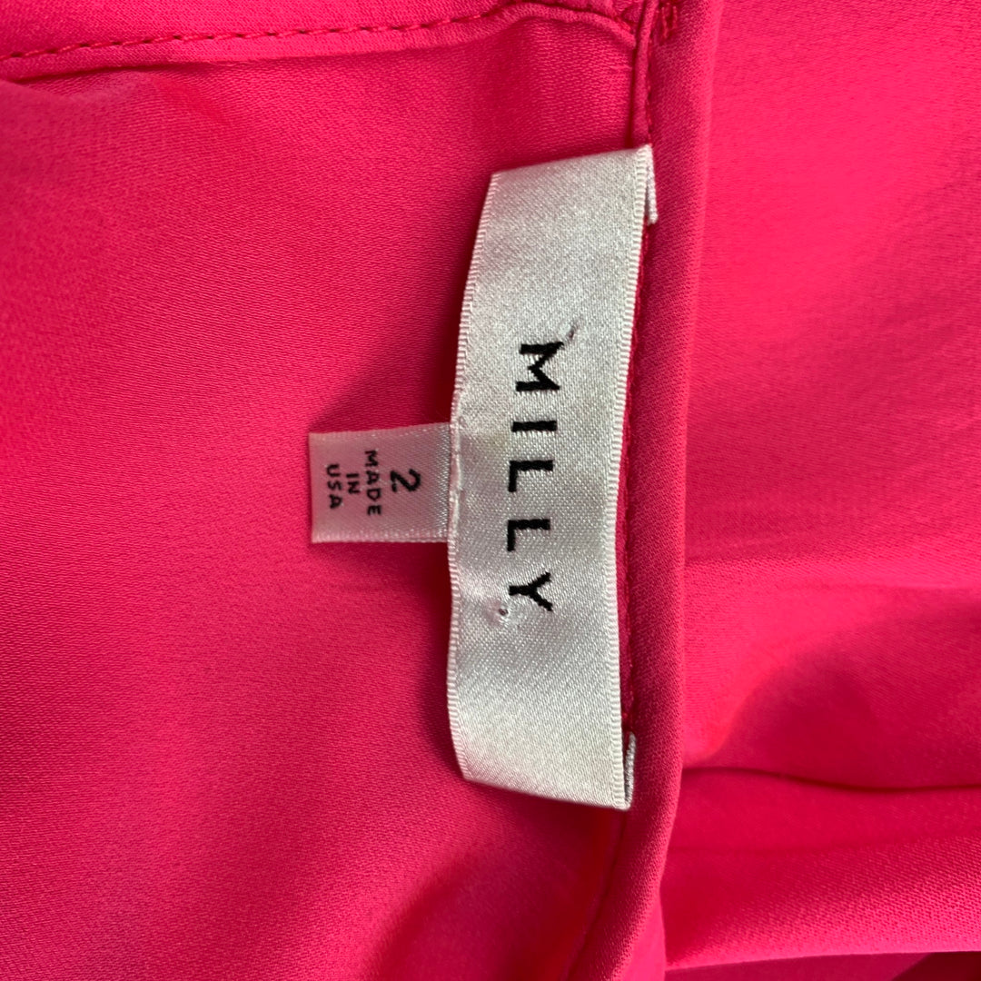 MILLY Size S Pink Silk Crew-Neck Bell Sleeves Blouse