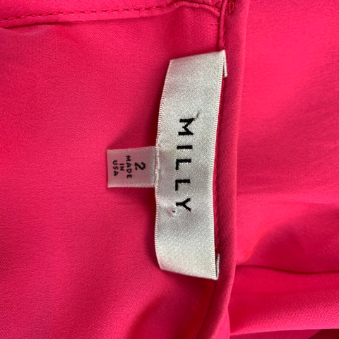 MILLY Size S Pink Silk Crew-Neck Bell Sleeves Blouse