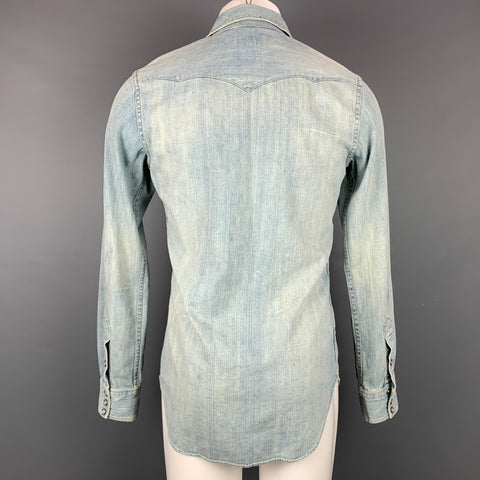 RRL by RALPH LAUREN Size S Blue Distressed Cotton Western Long Sleeve Shirt