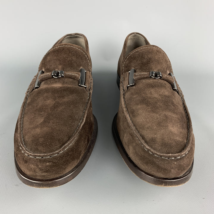 TOD'S Size 9.5 Brown Suede Metal Hardware Slip On Loafers