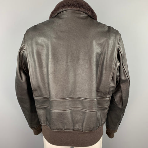 VINTAGE Size L Brown Leather Bomber Jacket