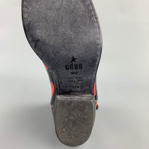 GOLDEN GOOSE Viand Talla 7.5 Botines de cuero con estampado de corazones en negro y rojo