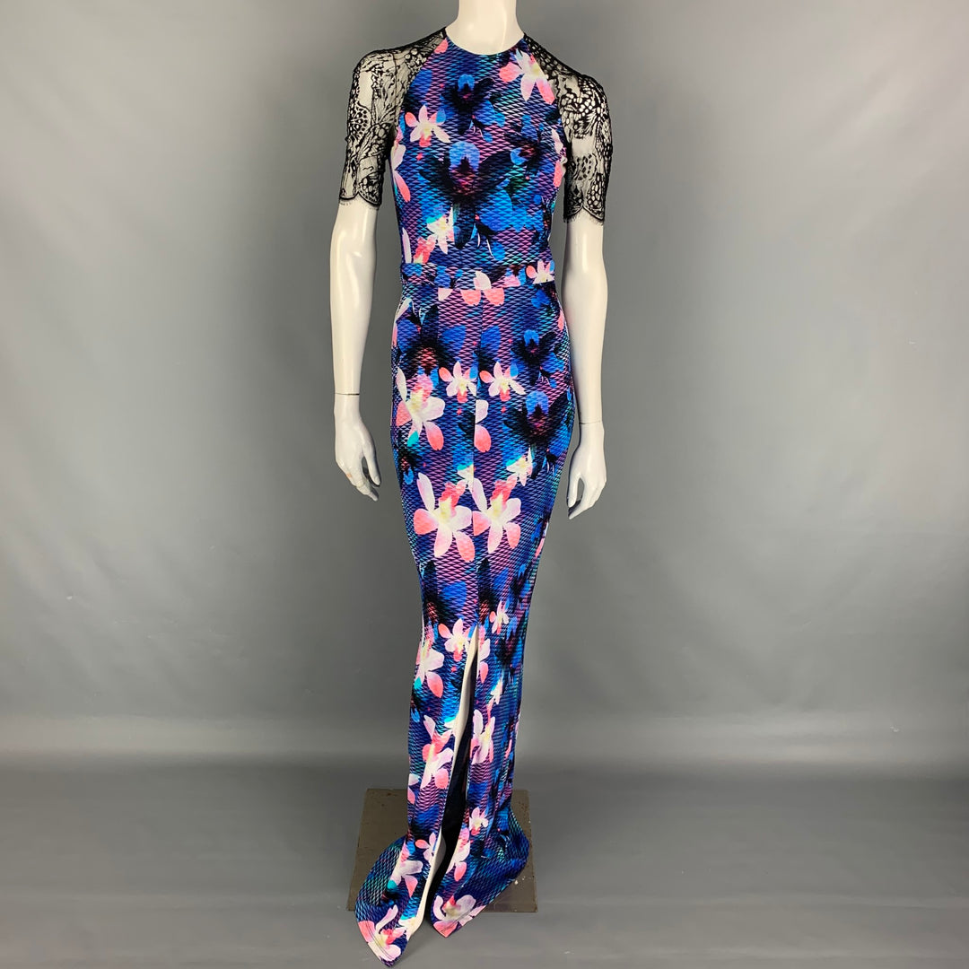 MATTHEW WILLIAMSON Size 8 Multi-Color Viscose Lace Floral Dress