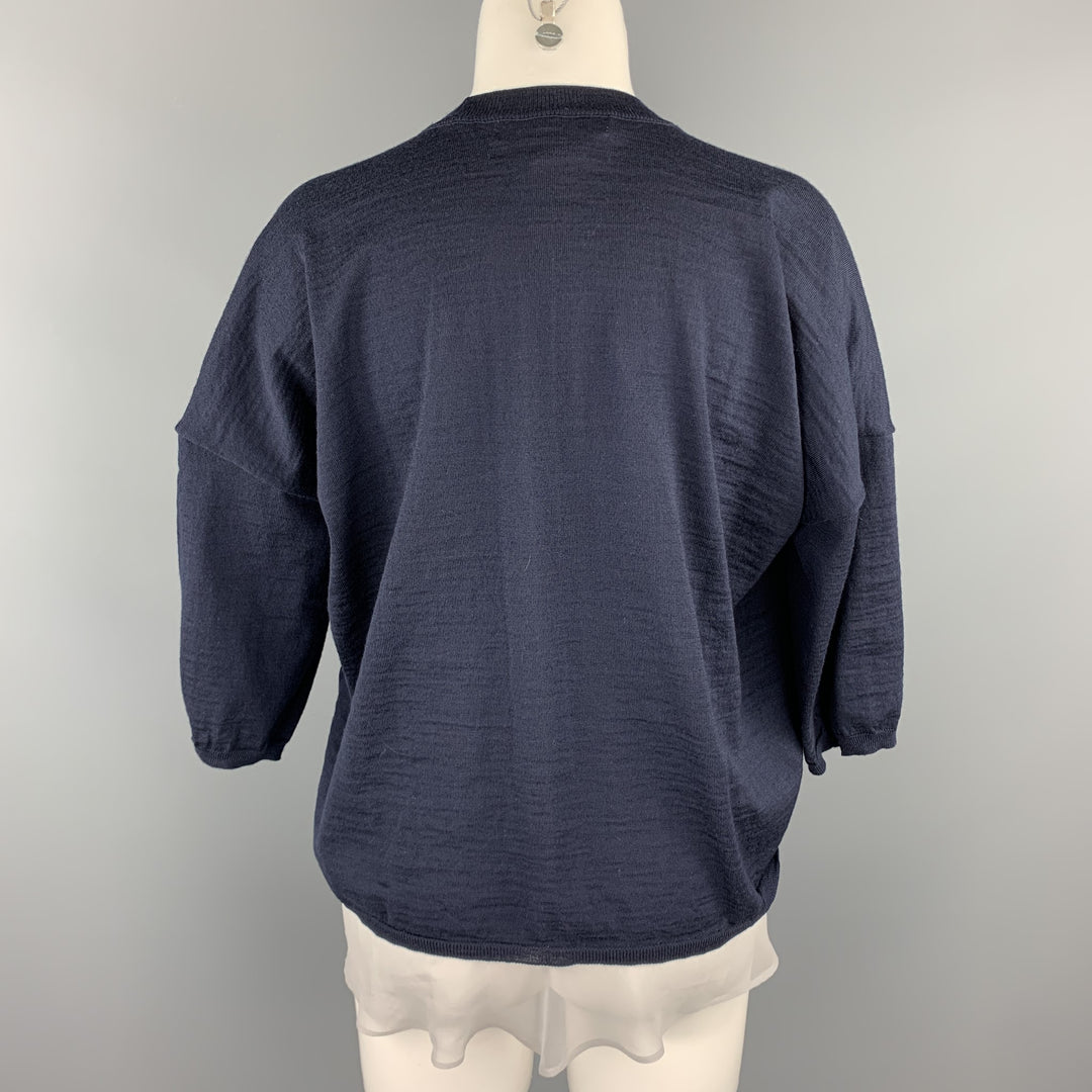 COMME des GARCONS Size S Navy Wool Silk Slip Short Sleeve Pullover