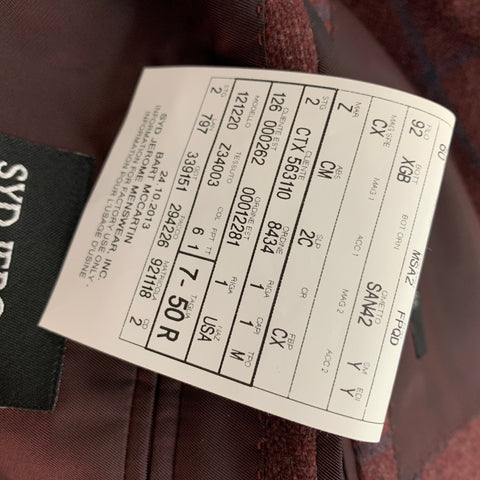 ERMENEGILDO ZEGNA Size 40 Burgundy Navy Window Pane Cashmere Sport Coat
