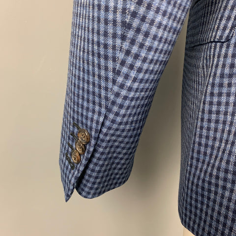 BRIONI Size 40 Navy & Blue Checkered Wool Notch Lapel Custom Sport Coat