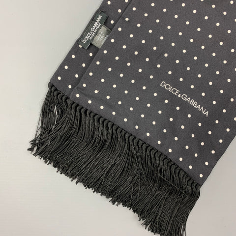 DOLCE & GABBANA Black White Dot Print Silk Scarf