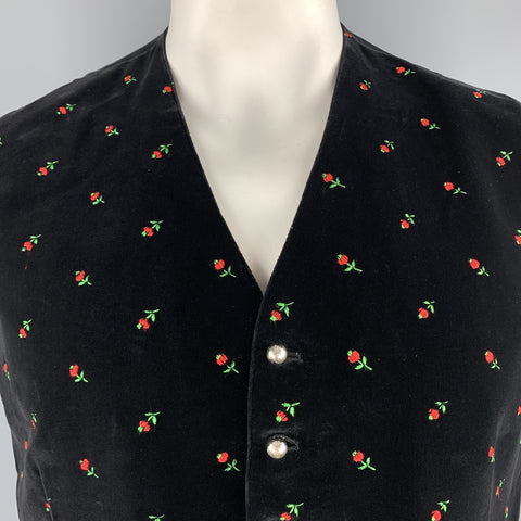 ORIGINAL-LANZ Talla 42 Chaleco con botones de metal de terciopelo con bordado de roseta negro