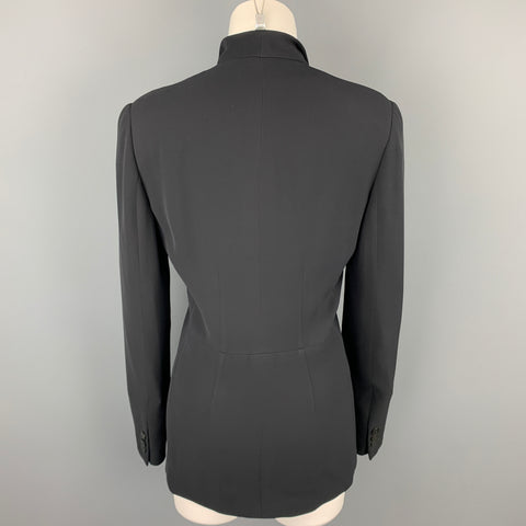 GIORGIO ARMANI Taille 6 Veste boutonnée sans col en soie noire