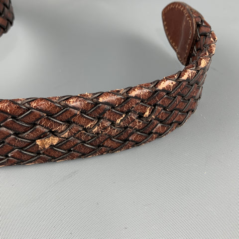 TINO COSMA Size 36 Woven Brown Leather Silver Chrome Buckle Belt
