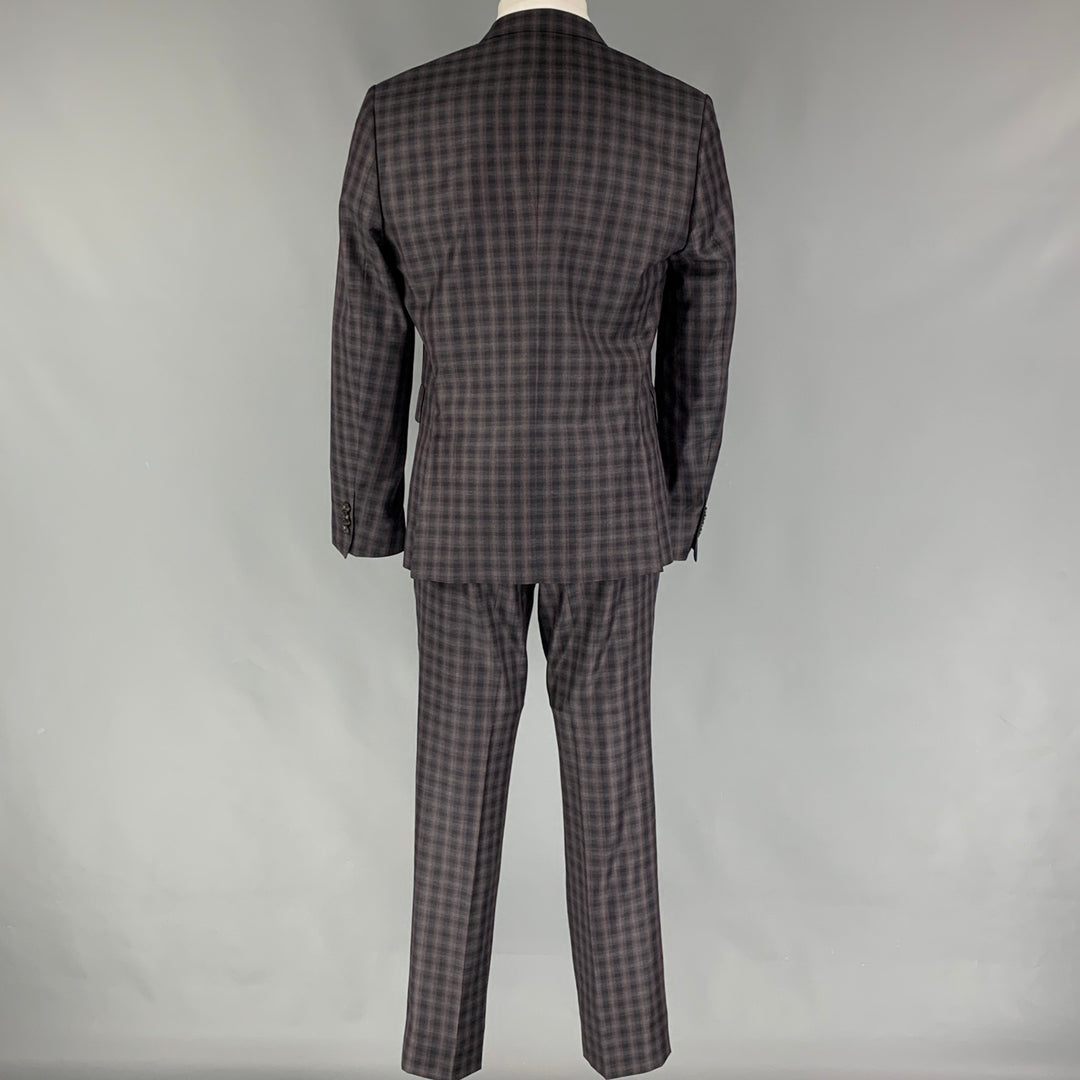 PAUL SMITH Size 42 Regular Black Purple Plaid Wool Notch Lapel Suit