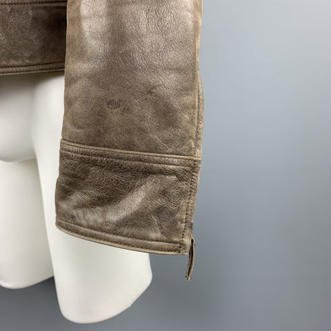 ARMANI JEANS Taille S Veste en cuir marron zippée en détresse