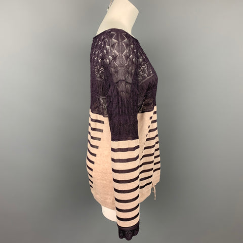 GAULTIER2 par Jean Paul Gaultier Taille M Pull col bateau en lin aubergine et kaki