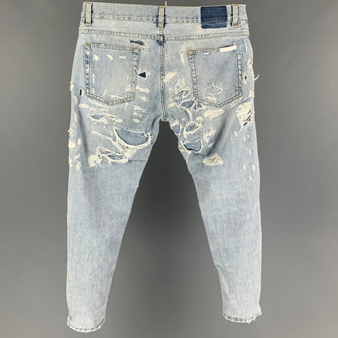 DOLCE & GABBANA Size 32 Light Blue Distressed Cotton Skinny Jeans