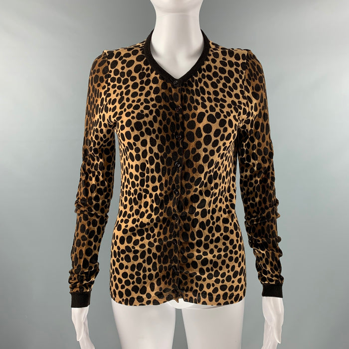 MOSCHINO Size 8 Brown Tan Animal Print Buttoned Cardigan