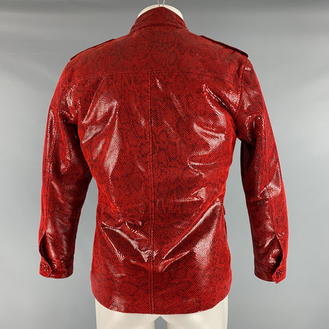 LEATHER CULT Size L Red Brown Snake Print Suede Jacket