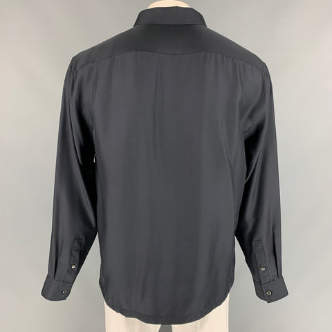 AWAKE Taille XL Chemise à manches longues boutonnée en soie imprimée noire