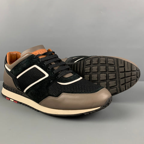 BALLY Size 10 Taupe Black Mixed Materials Suede Sneakers
