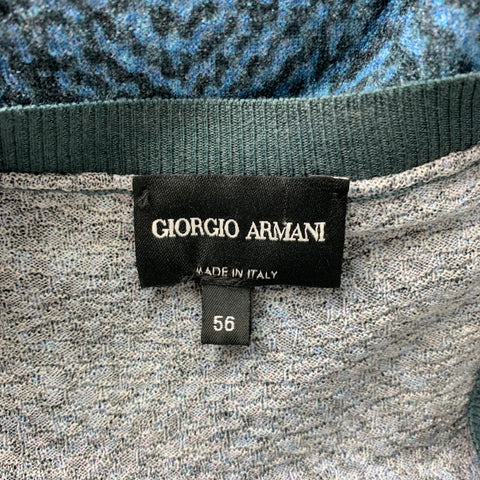 GIORGIO ARMANI Size XXL Blue & Charcoal Print Polyamide Henley Pullover