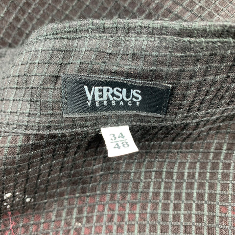 VERSUS by GIANNI VERSACE Size S Black Grid Silk Button Up Short Sleeve Shirt