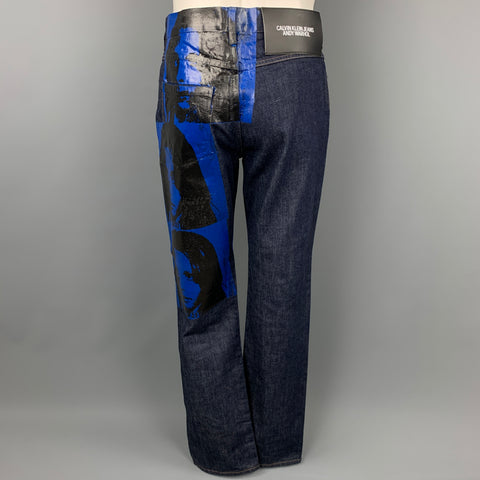 CALVIN KLEIN 205W39NYC by RAF SIMONS x Andy Warhol Size M Indigo & Blue Sandra Brant Painted Cotton Denim Set
