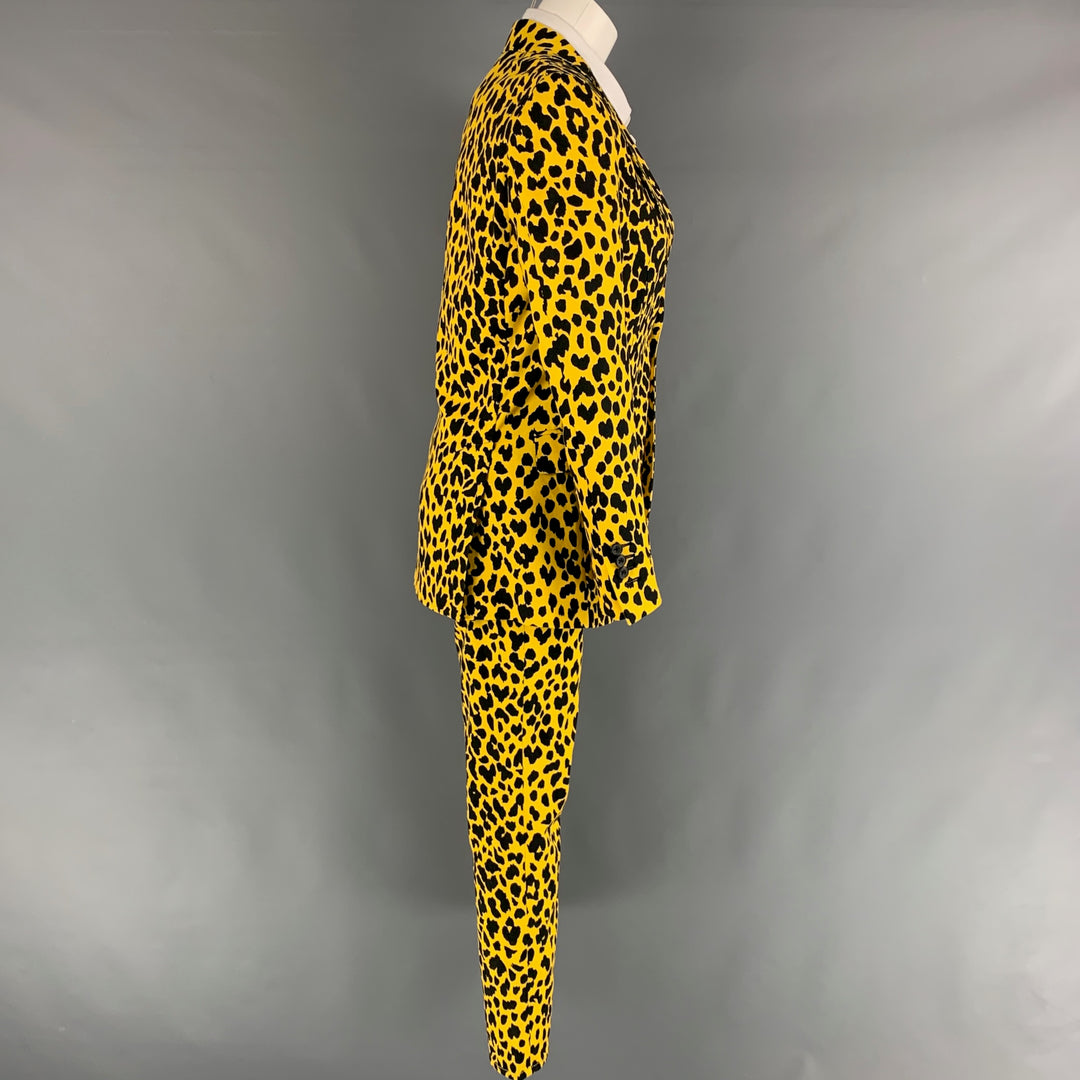 R13 Size XS Yellow Black Animal Print Cotton Notch Lapel  Suit