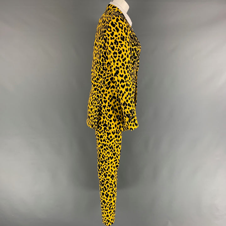 R13 Size XS Yellow Black Animal Print Cotton Notch Lapel  Suit