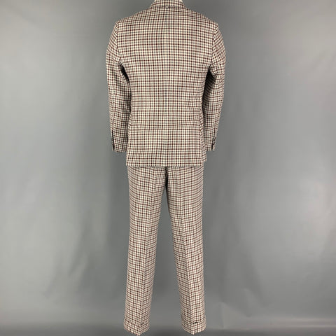BLACK FLEECE Size 38 Burgundy Grey Cream Checkered Wool Blend 31  Suit