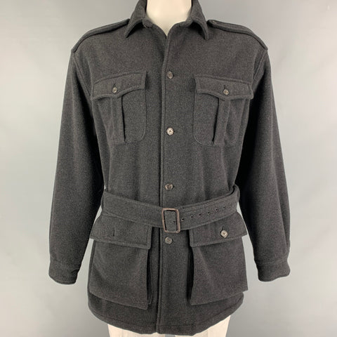 POLO by RALPH LAUREN Talla M Chaqueta con cinturón y charreteras de cachemira gris oscuro
