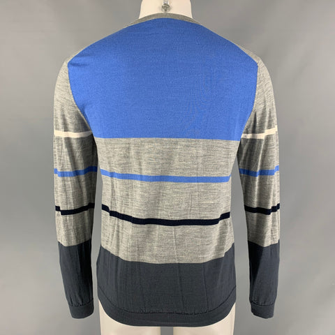 TSE Size M Grey Striped Wool Long Sleeve Pullover