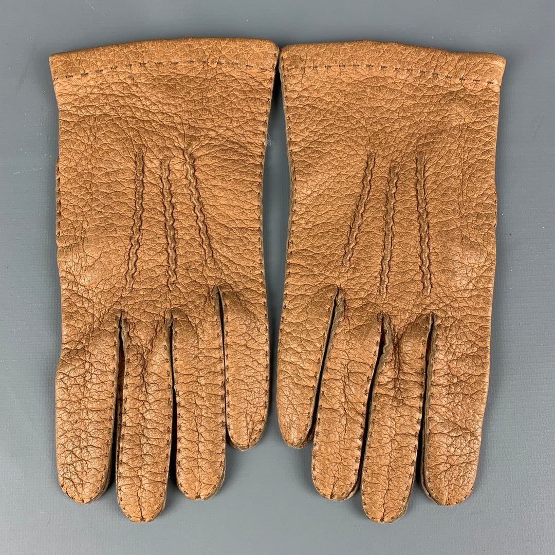SULKA Size 8.5 Tan Pigskin Leather Gloves