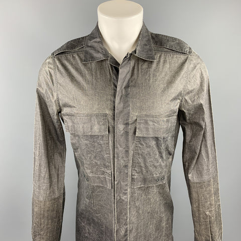 RICK OWENS CYCLOPS S/S 2016 Size M Charcoal Distressed Cotton Long Sleeve Shirt