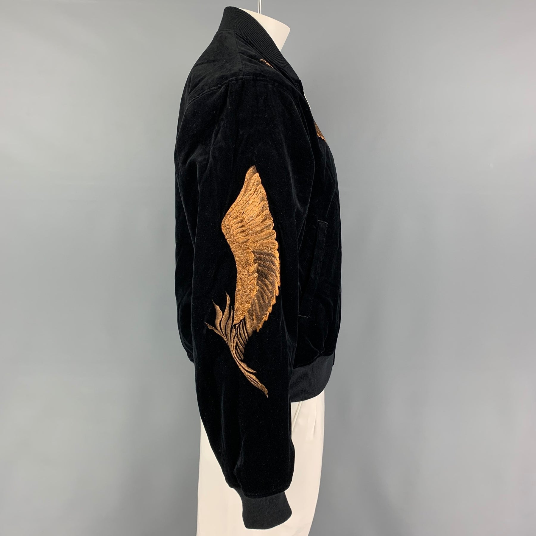 CHRISTIAN DADA FW19 Size 40 Black Copper Feather Embroidery Cotton