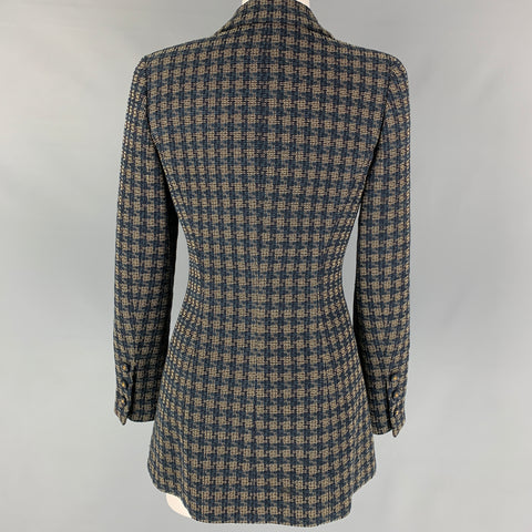 Vintage CHANEL Size 6 Navy Cream Wool Blend Checkered Jacket