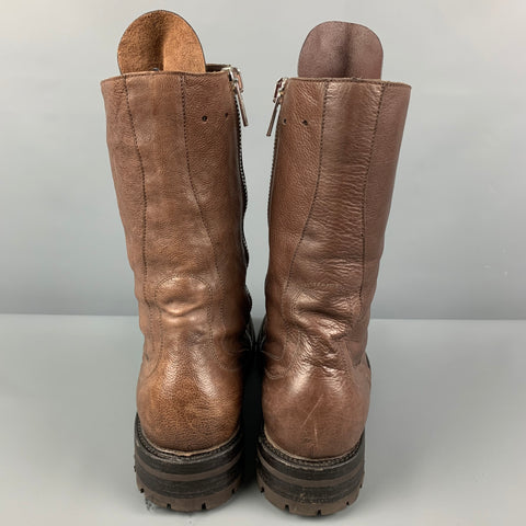 RICK OWENS Size 10 Brown Leather Tall Military Boots