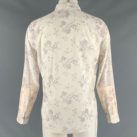 JOHN VARVATOS Size S Off White Lilac Floral Cotton / Viscose Long Sleeve Shirt