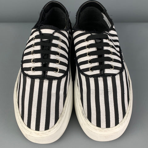 SAINT LAURENT Size 10 Black White Stripe Canvas Lace Up Sneakers