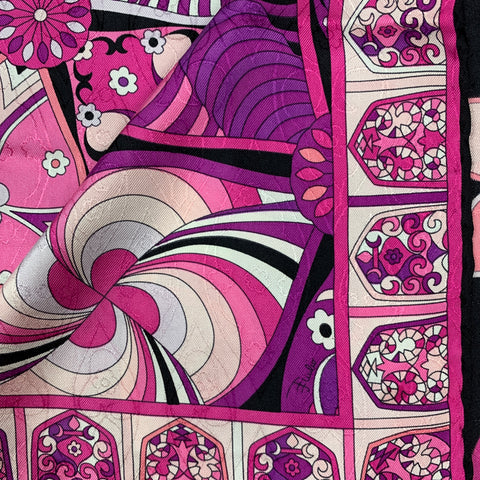 EMILIO PUCCI Fuschia & Black Abstract Floral Silk Jacquard Scarf