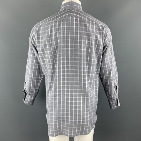 TOM FORD Size M Blue & Grey Plaid Cotton Pointed Collar Button Up Long Sleeve Shirt