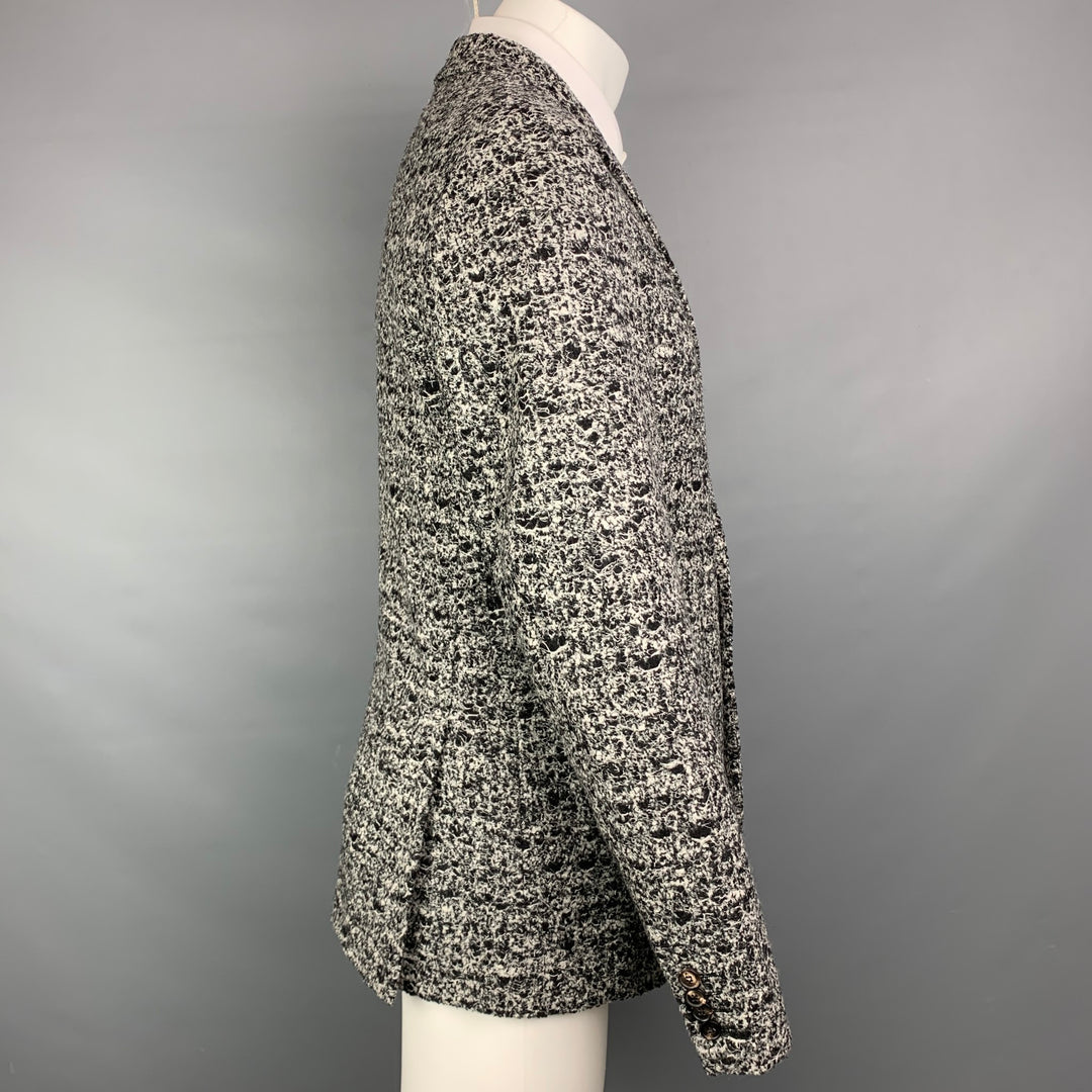 COLECCIÓN CALVIN KLEIN Talla 38 Abrigo deportivo de tweed con solapa de muesca en blanco y negro
