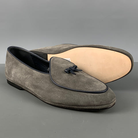 RUBINACCI Size 11 Grey Navy Solid Leather Slip On Loafers