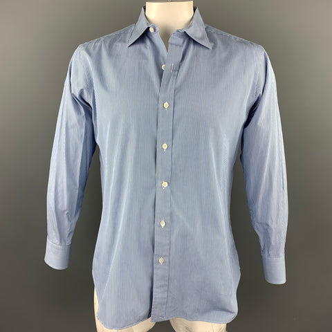 HAMILTON Size L Blue Stripe Cotton Button Up Long Sleeve Shirt