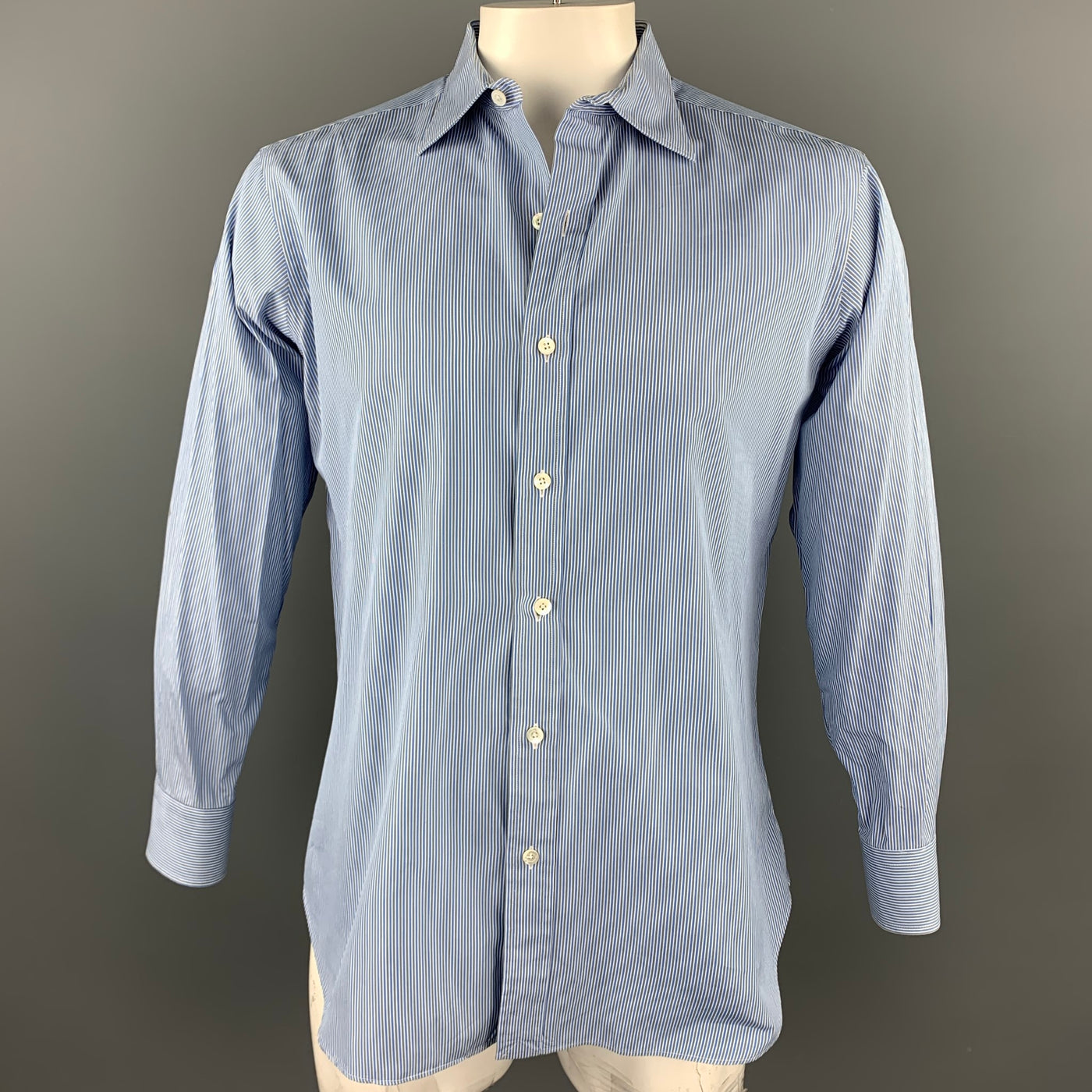 HAMILTON Size L Blue Stripe Cotton Button Up Long Sleeve Shirt