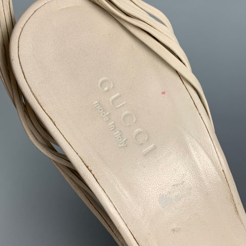 GUCCI Size 6.5 White Woven Leather Strappy Sandals