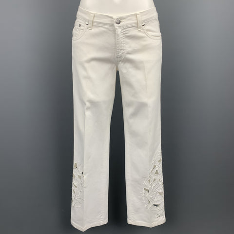 BLUMARINE Size 4 White Denim Embroidered Cut Out Jeans