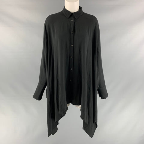 M MISSONI Talla 4 Blusa extragrande de seda y acetato liso negro