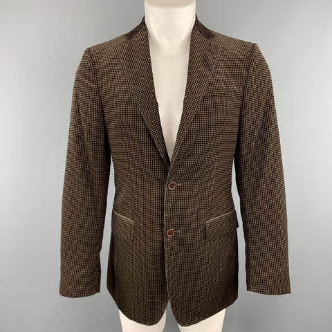 SALVATORE FERRAGAMO Taille 38 Manteau de sport à revers cranté en velours de coton à carreaux marron taupe